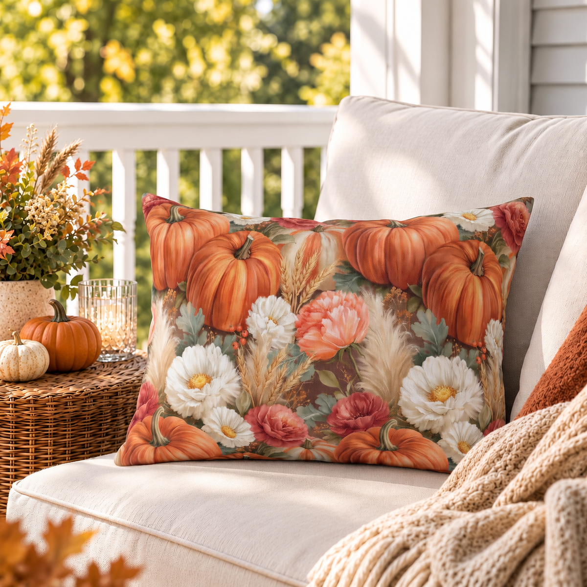 Harvest Bouquet Orange Outdoor Lumbar Pillow