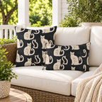 Block Print Cat Black Outdoor Pillow