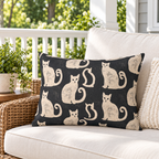 Block Print Cat Black Outdoor Lumbar Pillow