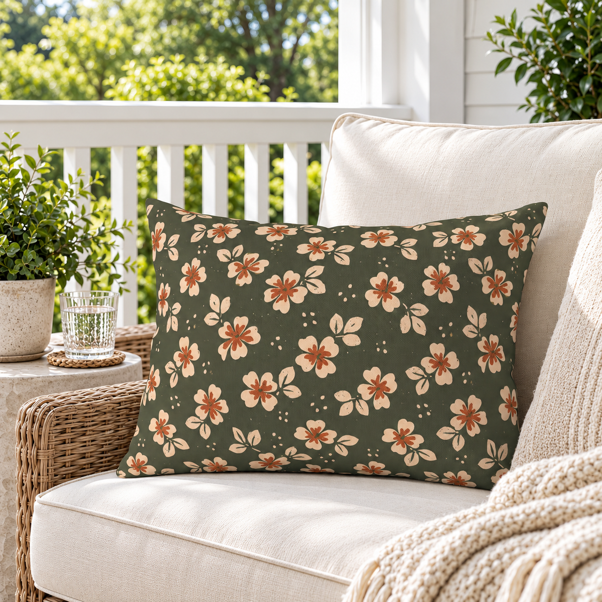 Meadow Bloom Olive Outdoor Lumbar Pillow