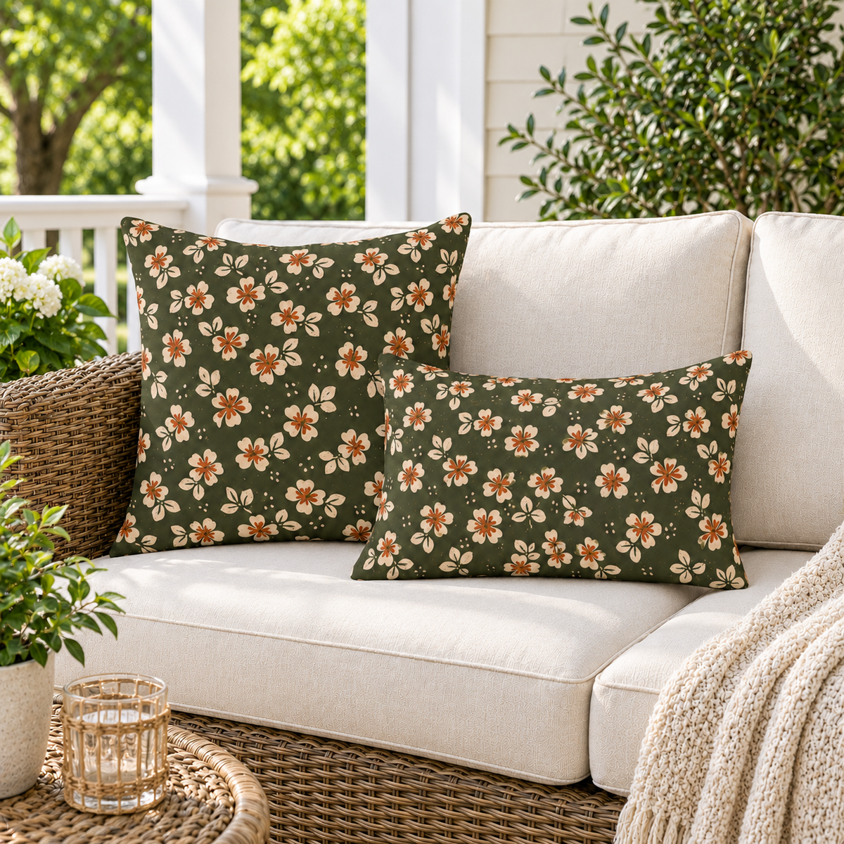 Meadow Bloom Olive Outdoor Pillow