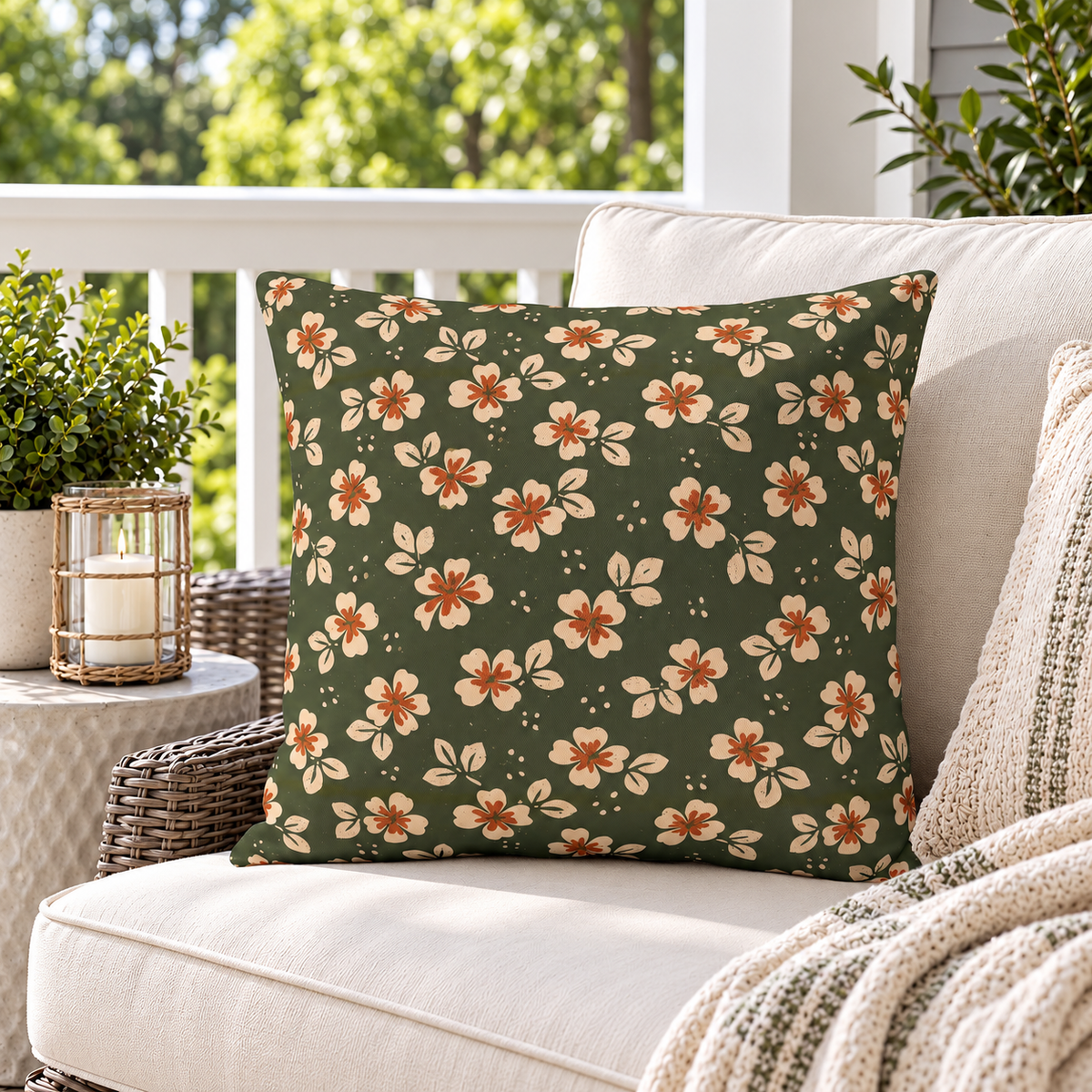 Meadow Bloom Olive Outdoor Pillow