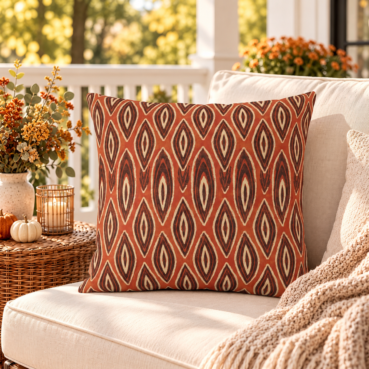 Ikat Diamond Rust Outdoor Pillow
