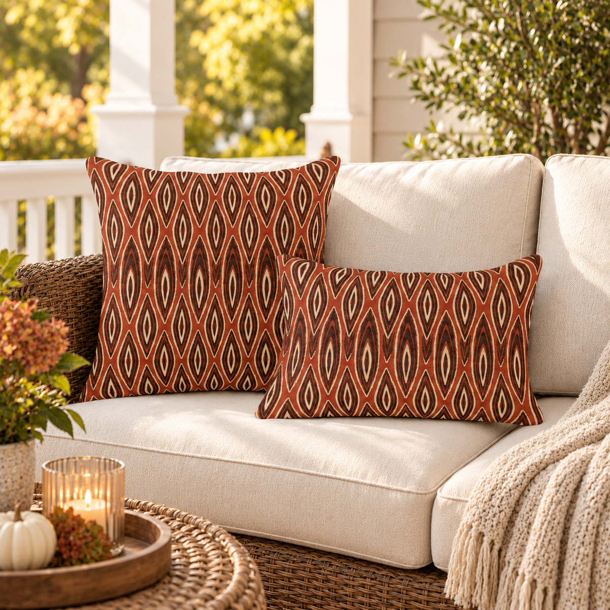 Ikat Diamond Rust Outdoor Pillow