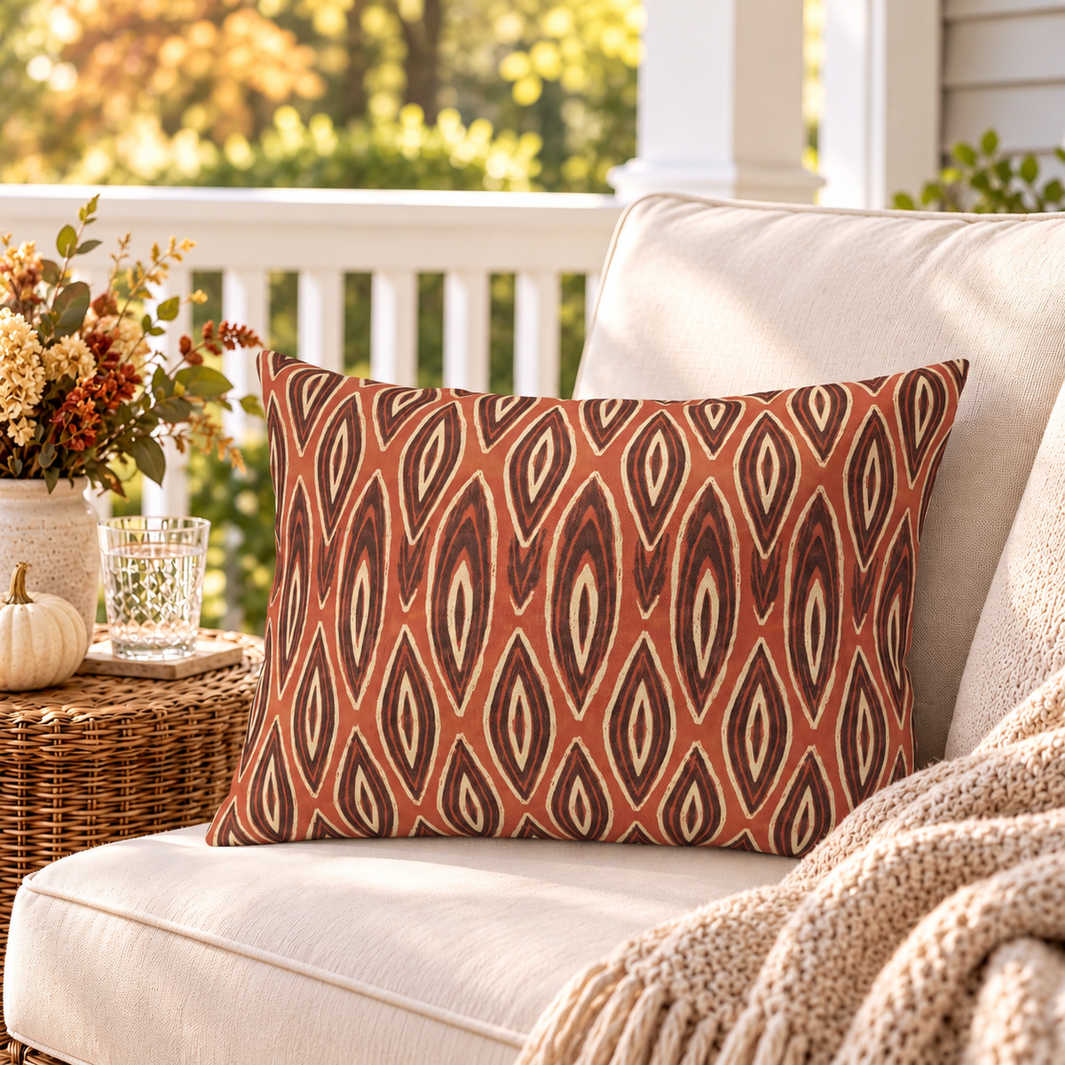 Ikat Diamond Rust Outdoor Lumbar Pillow