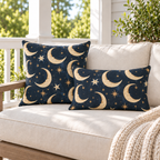 Crescent Moon Navy Outdoor Lumbar Pillow