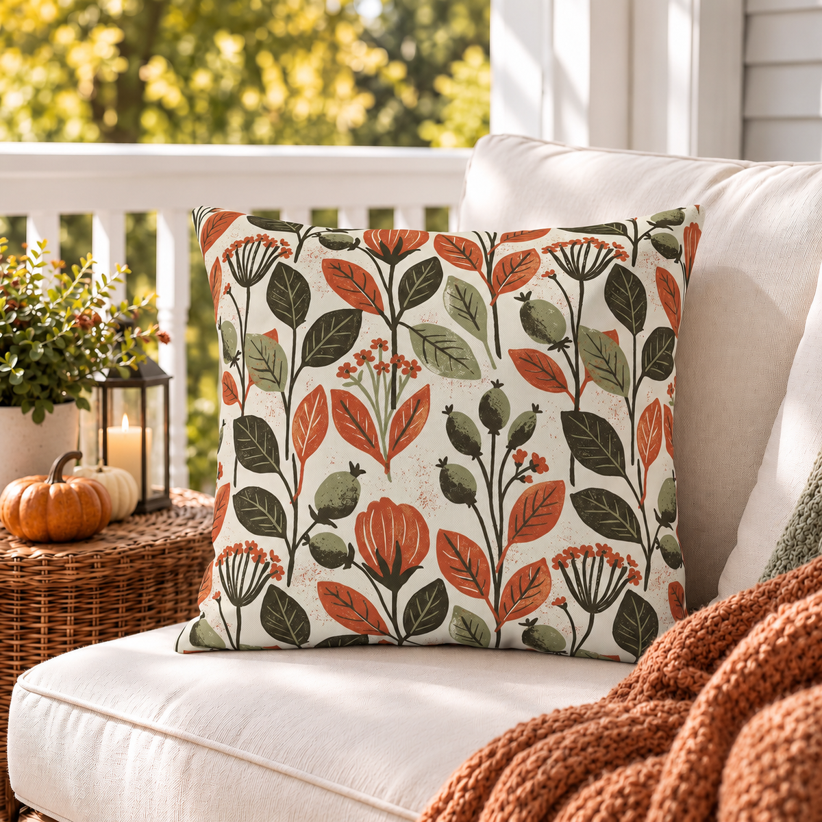 Autumn Botanical Rust Outdoor Pillow