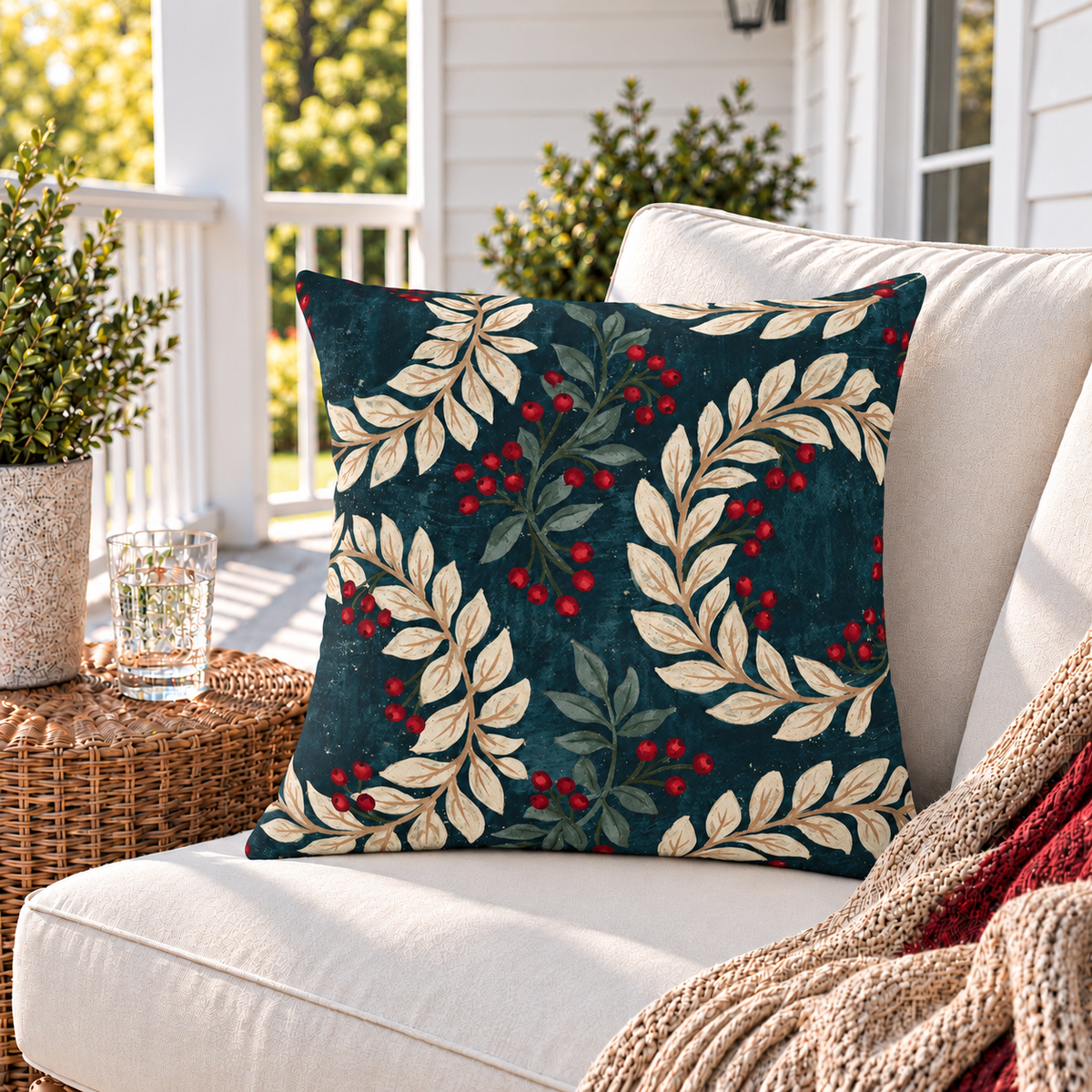 Laurel Berry Teal Outdoor Pillow