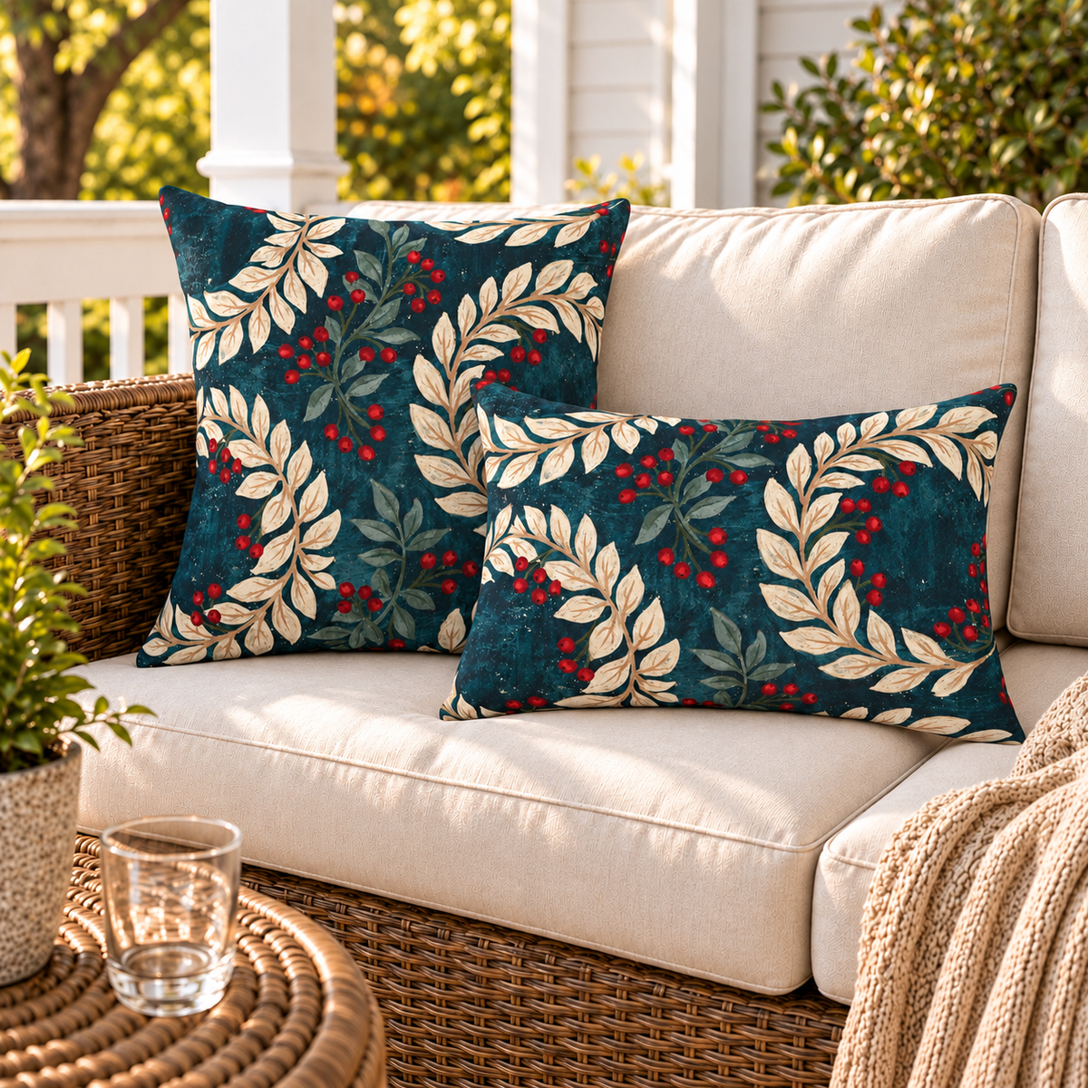 Laurel Berry Teal Outdoor Lumbar Pillow