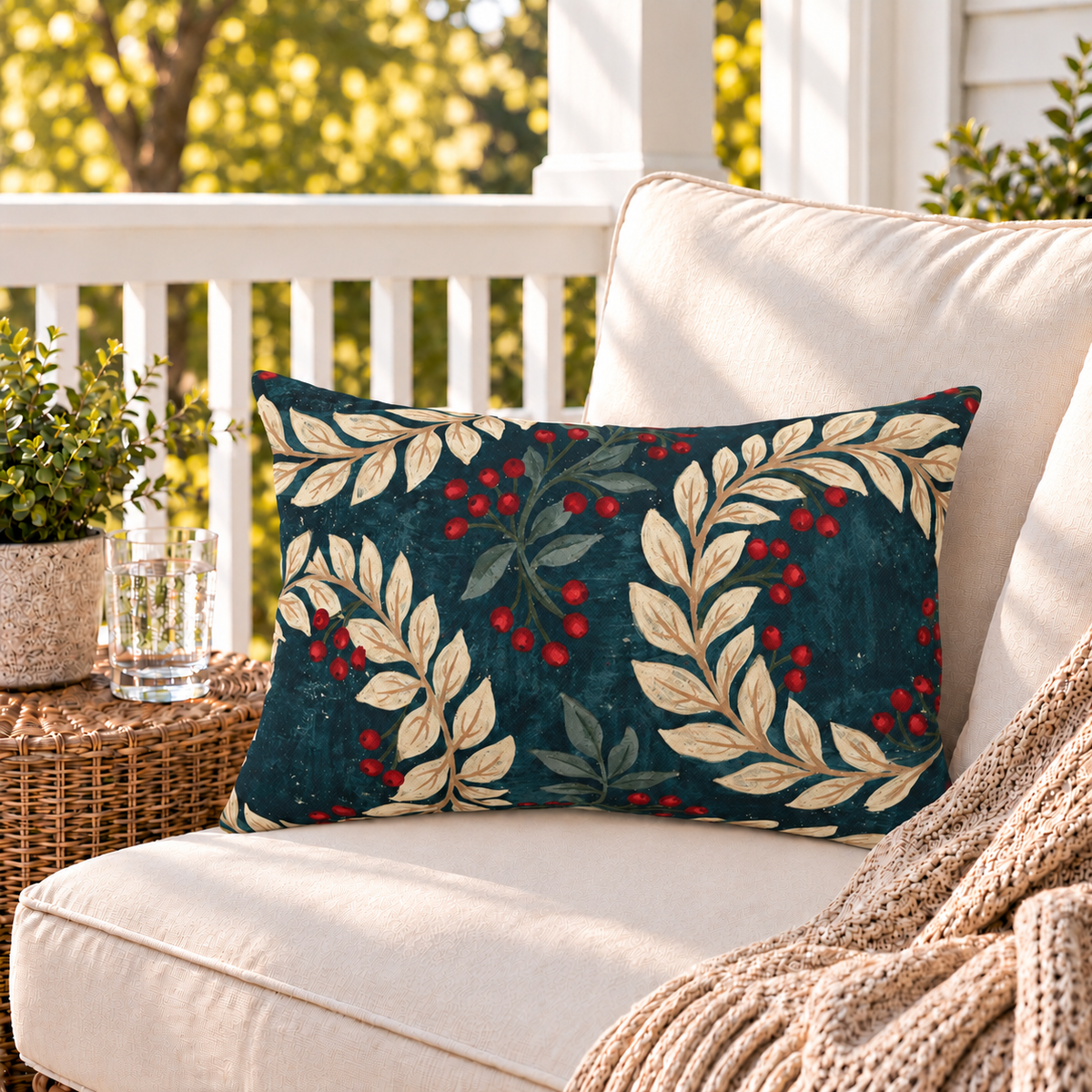 Laurel Berry Teal Outdoor Lumbar Pillow