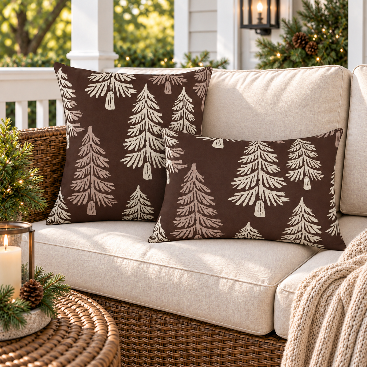 Fir Stand Chocolate Outdoor Pillow