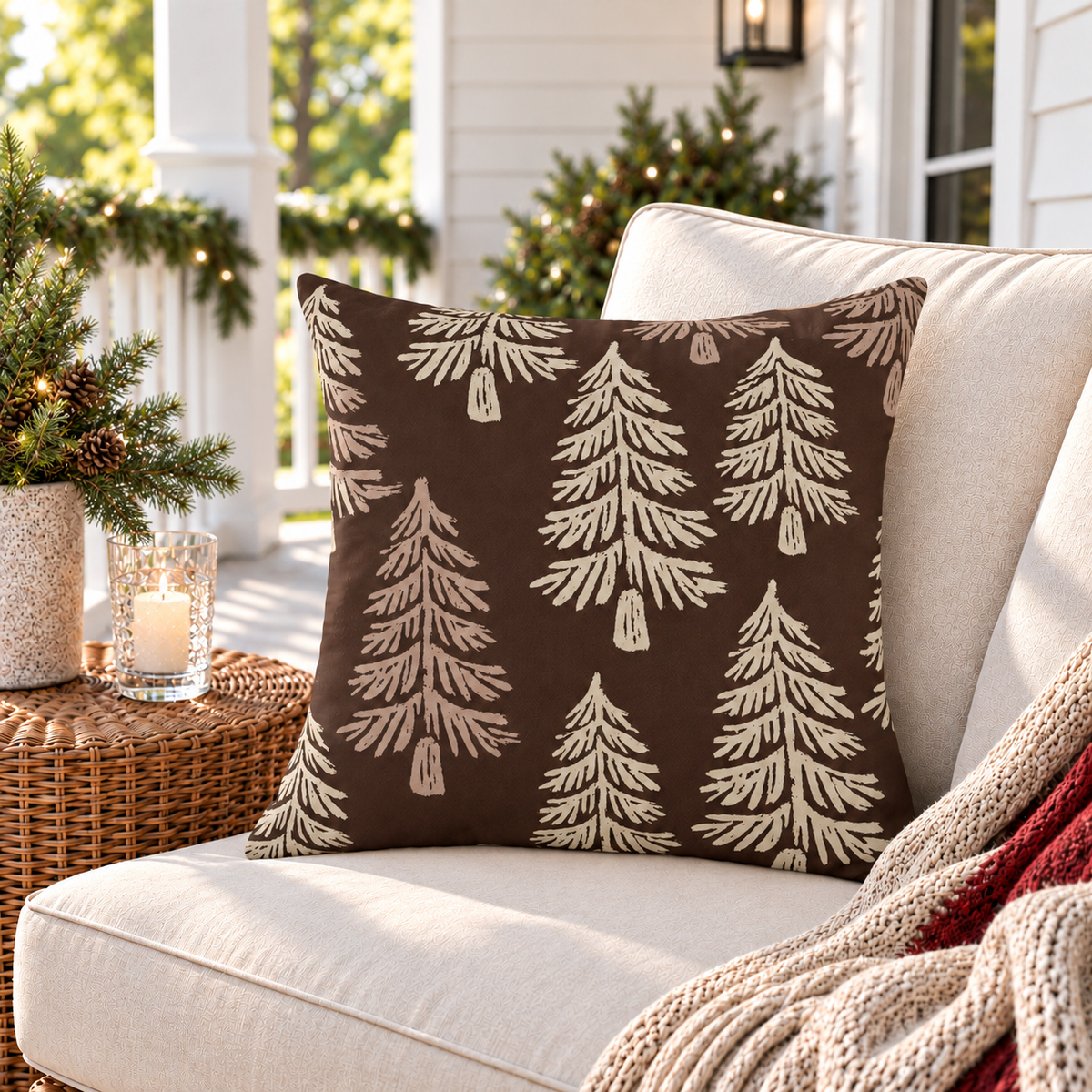 Fir Stand Chocolate Outdoor Pillow