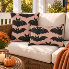Block Print Bat Blush Outdoor Lumbar Pillow