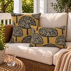 Block Print Tree Ochre Outdoor Pillow