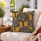 Block Print Tree Ochre Outdoor Pillow