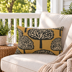 Block Print Tree Ochre Outdoor Lumbar Pillow
