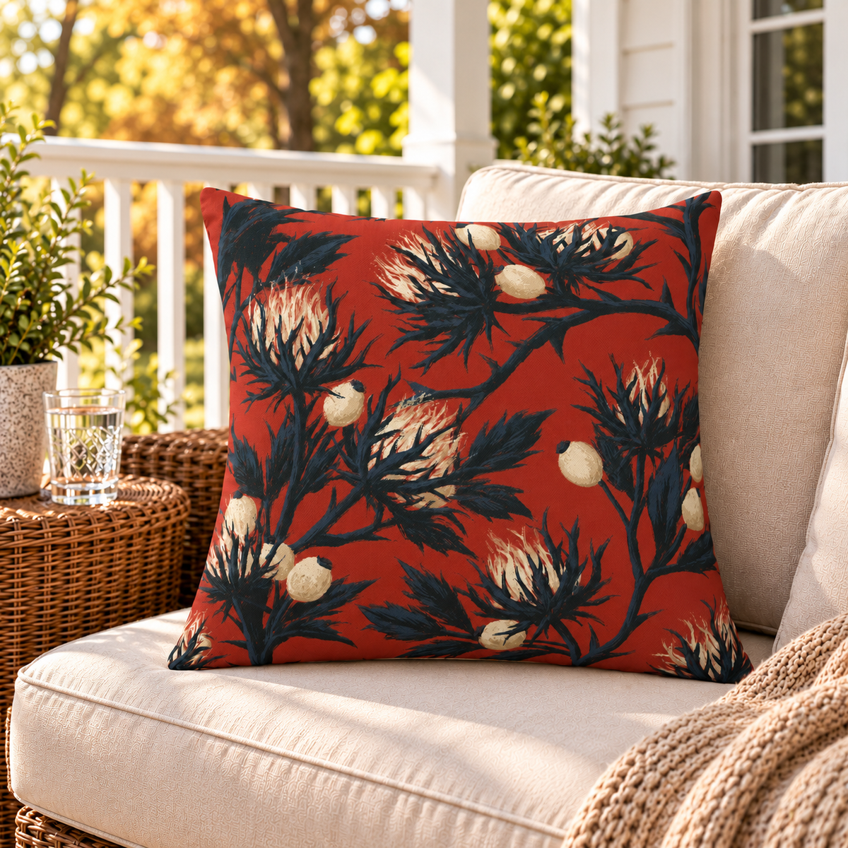 Sea Holly Red Outdoor Pillow