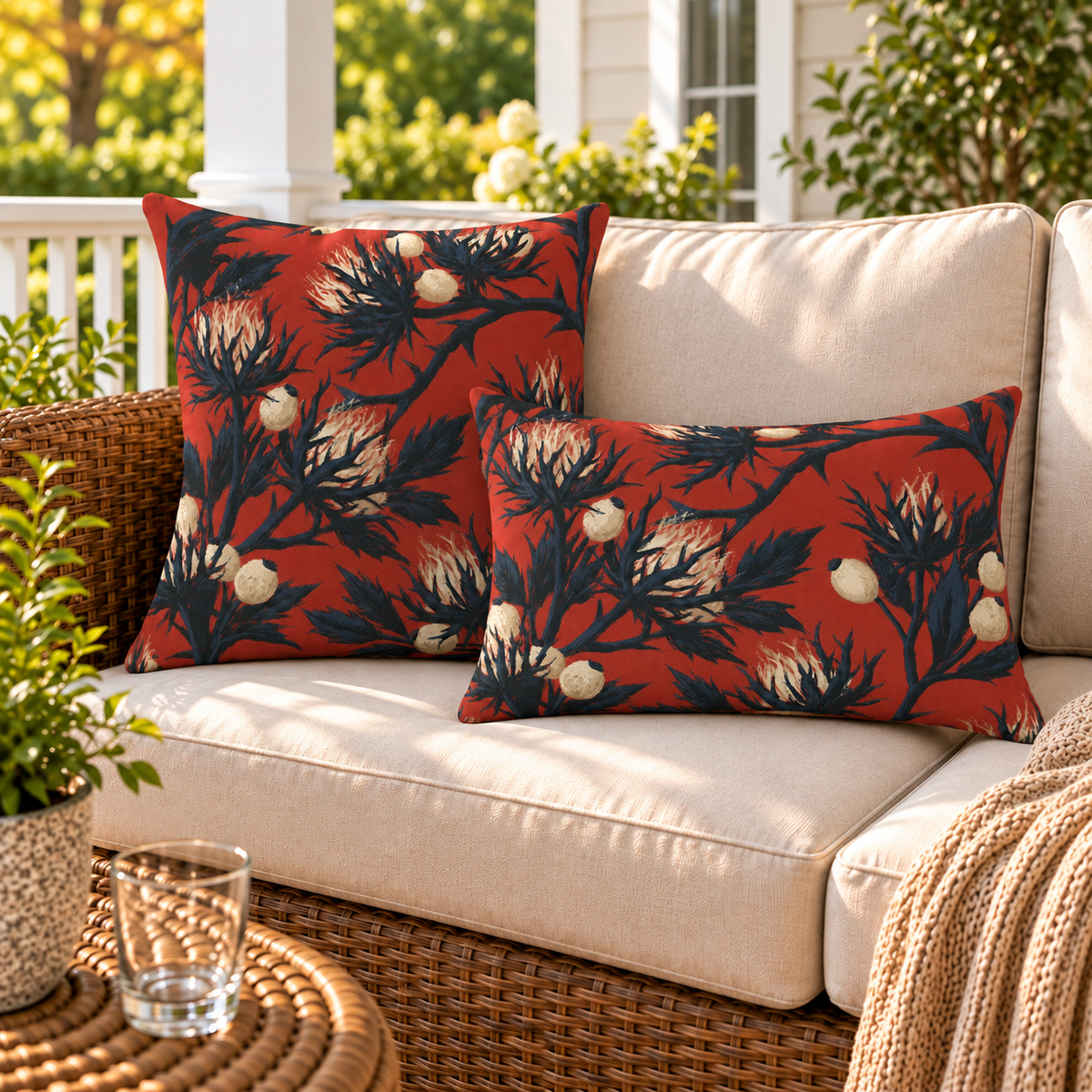 Sea Holly Red Outdoor Lumbar Pillow