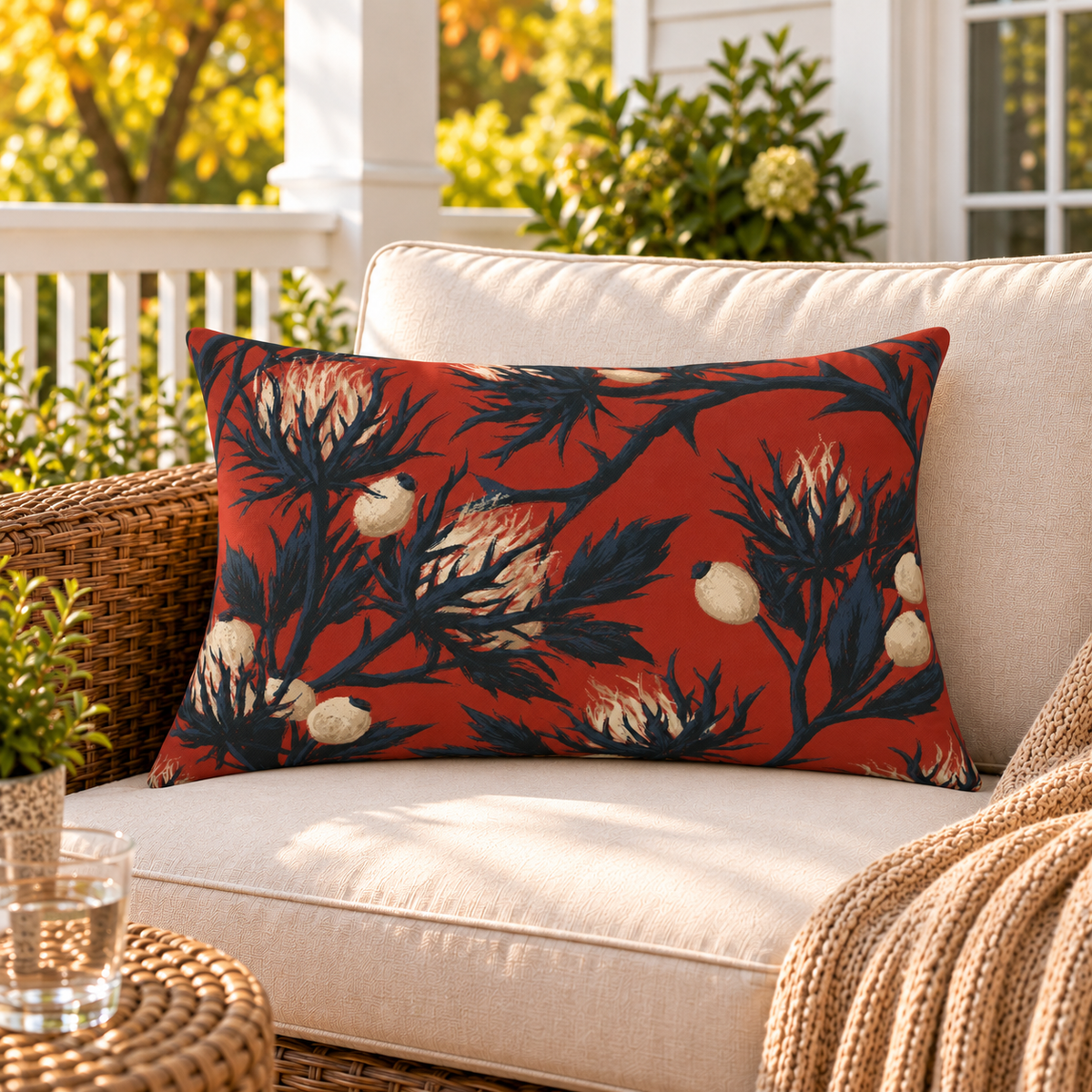 Sea Holly Red Outdoor Lumbar Pillow