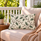 Cream outdoor lumbar pillow with snowberry branches, second view