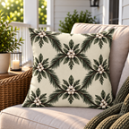 Cream outdoor pillow with pine and white berry lattice, second view