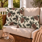 Winter outdoor pillows styled together on a porch sofa