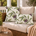 Watercolour olive branches with green and purple olives on cream