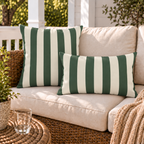 Broad even forest green and cream cabana stripes