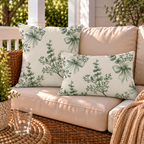 Sage green eucalyptus bow outdoor pillow and outdoor lumbar pillow styled together as a set