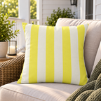 Yellow and cream striped outdoor pillow, second view