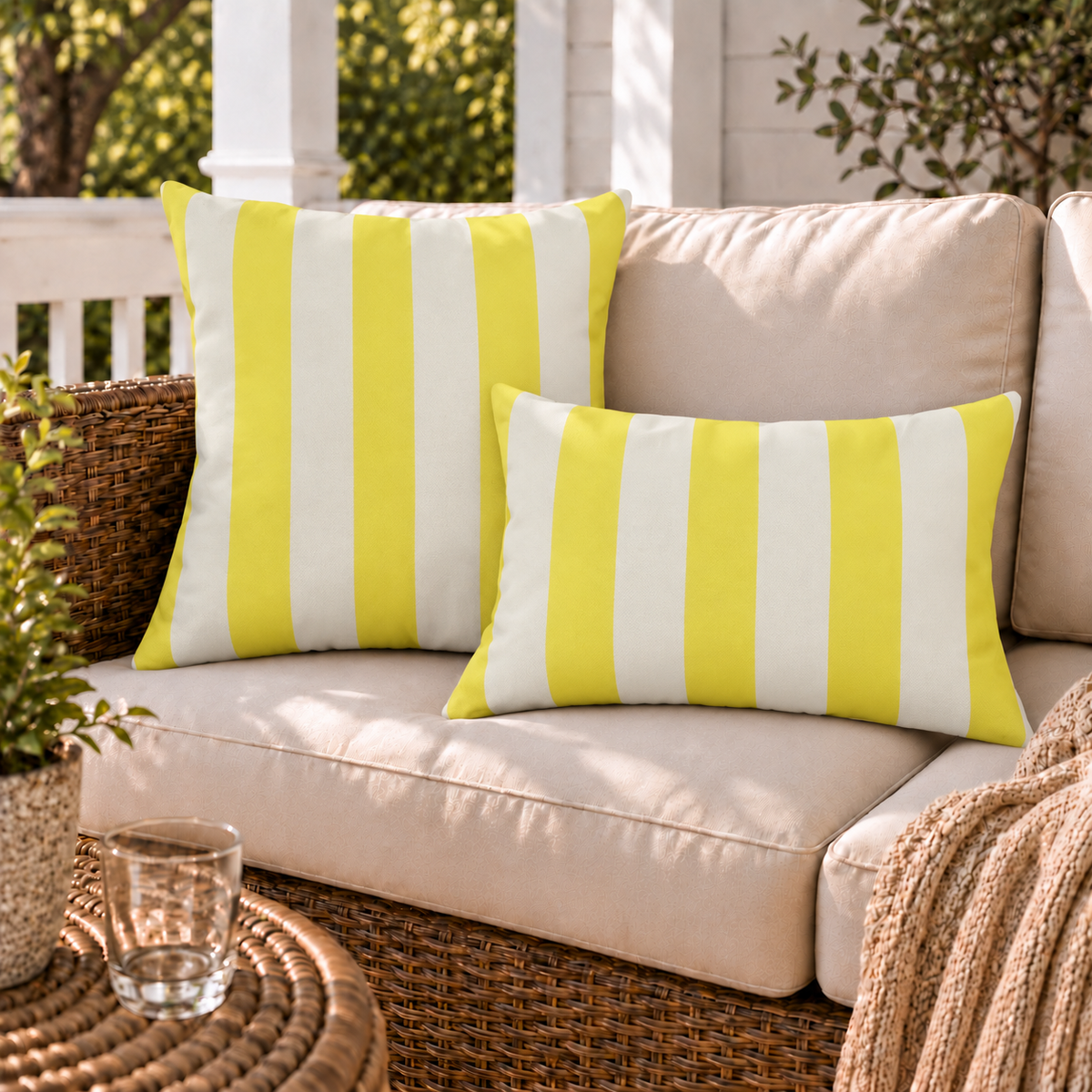 Broad even yellow and cream cabana stripes