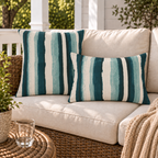 Uneven teal and cream brushed stripes from petrol to sea glass