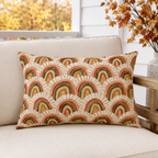 Retro terracotta, rust and olive arch pattern outdoor lumbar pillow