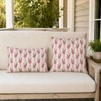 Magenta heather flower spikes on cream stripe outdoor pillow