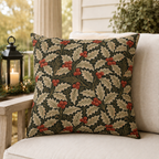 Deep green holly and berry outdoor pillow, second view