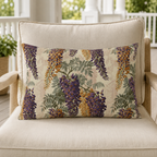 Cream outdoor lumbar pillow with purple and amber wisteria, second view