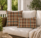 Rustic Plaid Brown Outdoor Lumbar Pillow