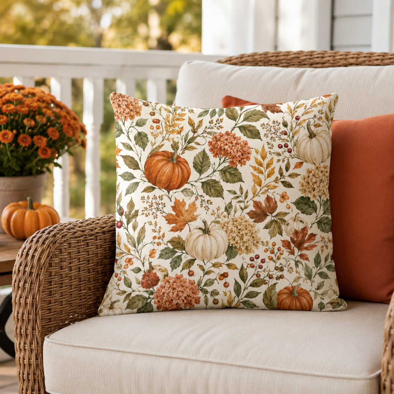 Harvest Pumpkin Cream Outdoor Pillow