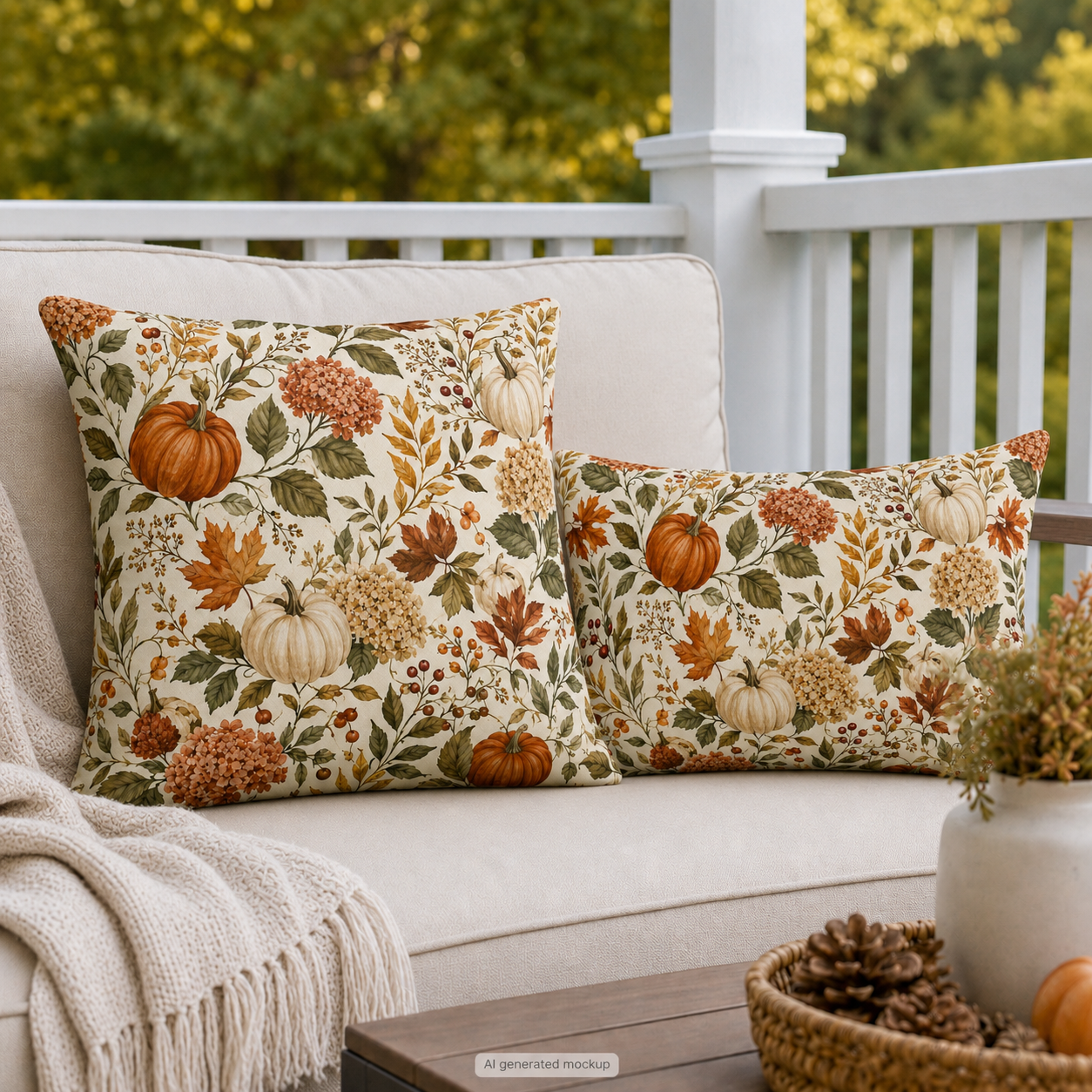 Harvest Pumpkin Cream Outdoor Pillow