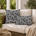 Poppy Field Grey Outdoor Lumbar Pillow