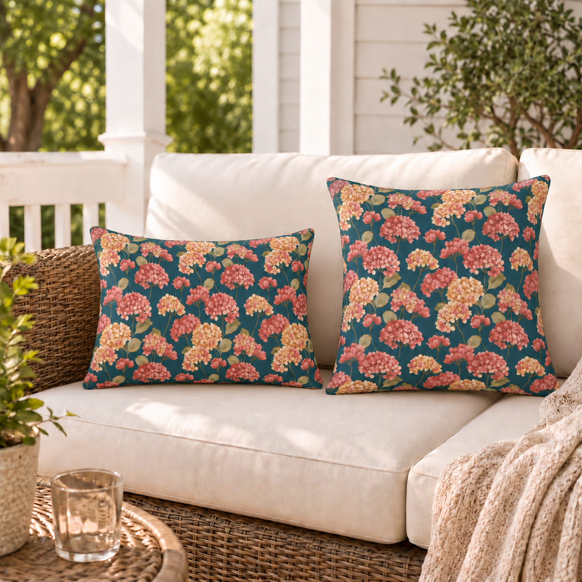 Hydrangea Blush Outdoor Pillow
