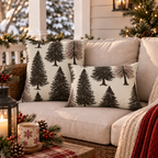 Pine Forest Black Outdoor Lumbar Pillow