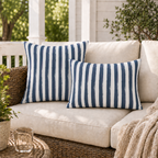 Painted Stripe Navy Outdoor Lumbar Pillow