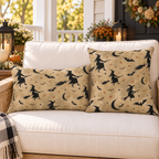 Flying Witch Tan Outdoor Lumbar Pillow