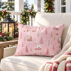 Winter Village Pink Outdoor Lumbar Pillow