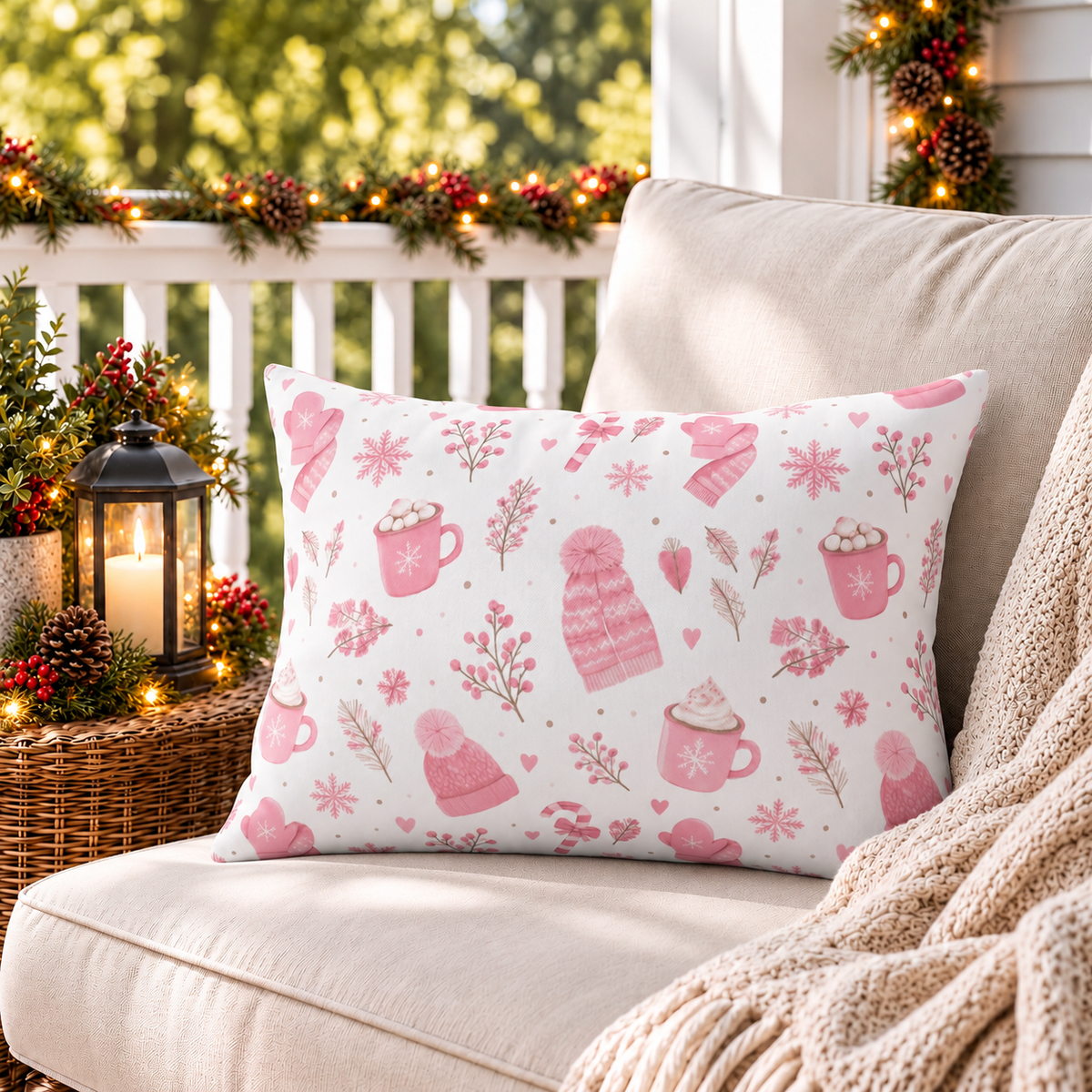 Winter Cocoa Pink Outdoor Lumbar Pillow