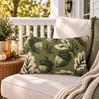 Oak Acorn Olive Outdoor Lumbar Pillow