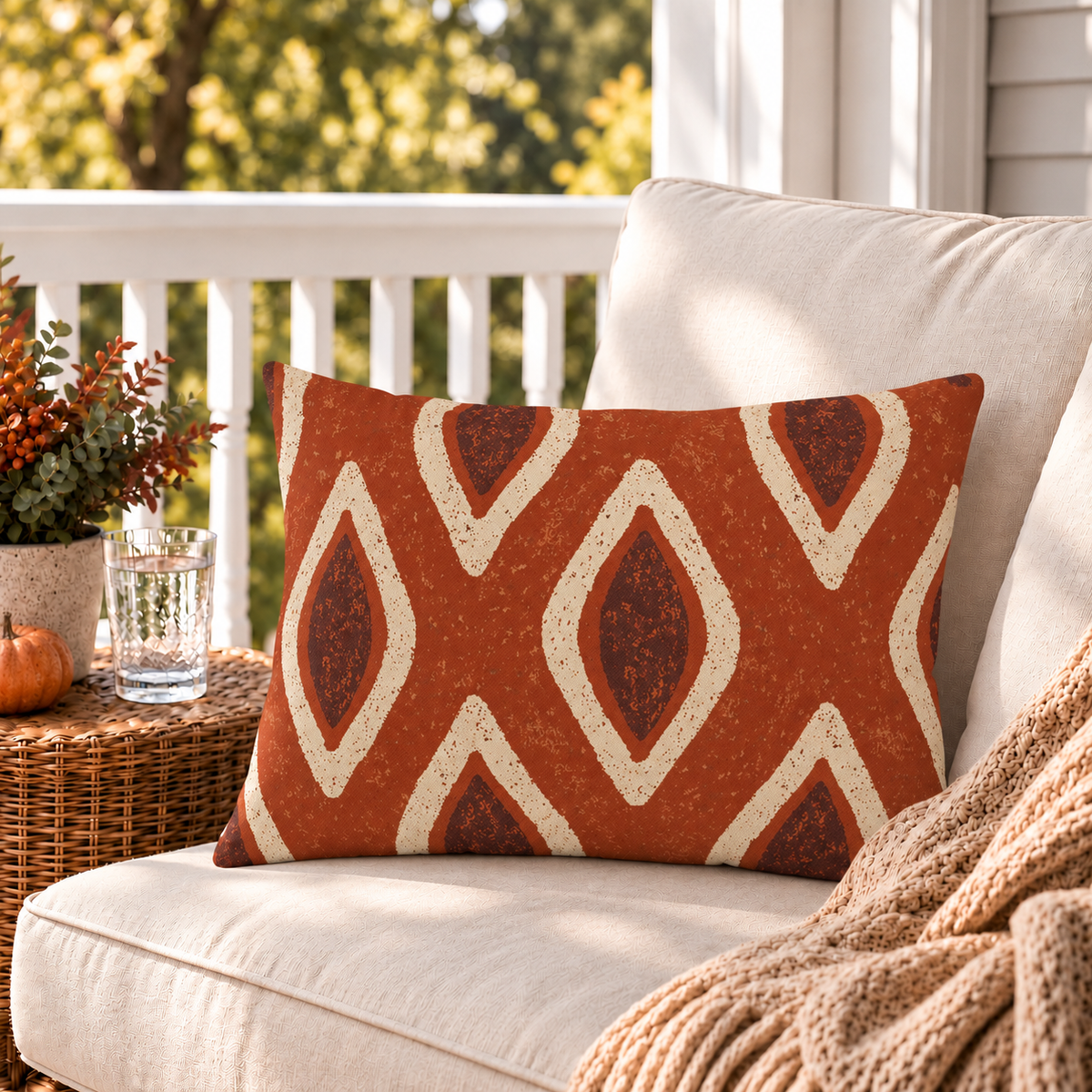 Ikat Teardrop Terracotta Outdoor Lumbar Pillow