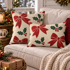 Holly Bow Red Outdoor Pillow