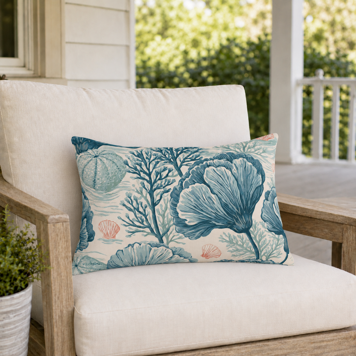 Sea Fan Teal Outdoor Lumbar Pillow